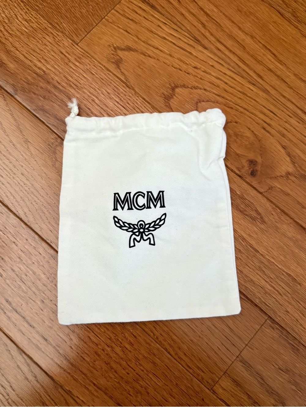 MCM White Cotton Drawstring Pouch with Black Logo